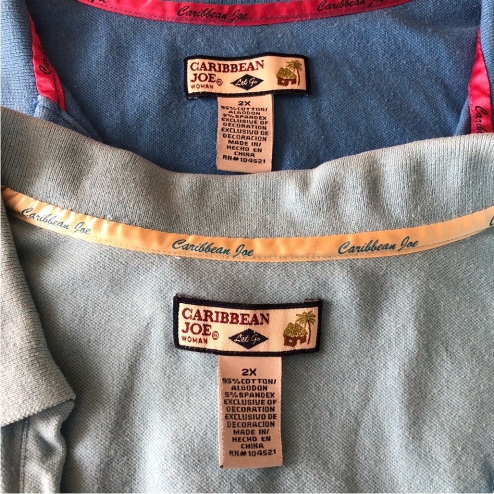 Caribbean Joe polo shirts bundle 2 blue V neck button placket short sleeve 2X - Picture 9 of 10
